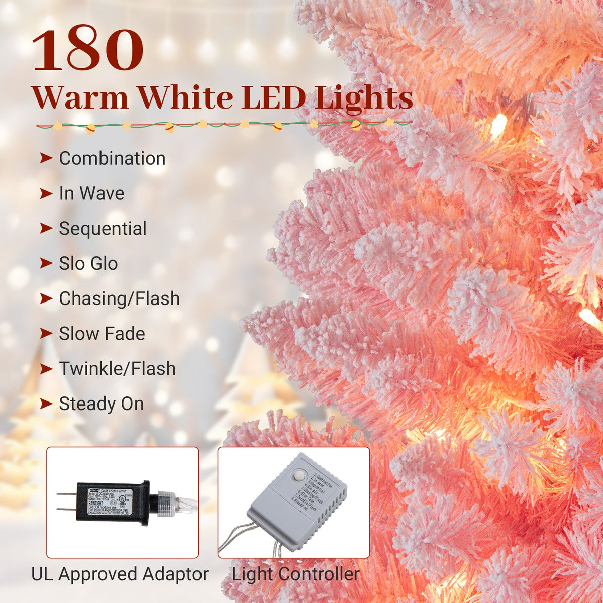 6 ft pink snow-flocked artificial Christmas tree with hinged pre-lit warm white LEDs DirectDeals on Tampa Home & Garden Store