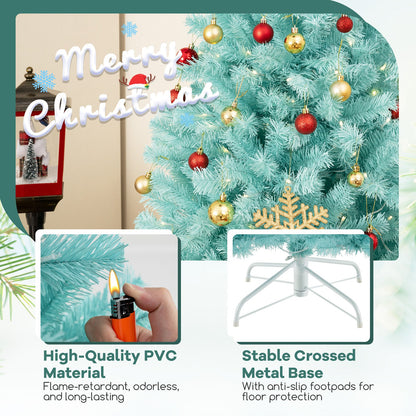 6/7 FT Blue Artificial Christmas Tree with 280/380 Warm White LED Lights and Foldable Metal Stand-7 ft