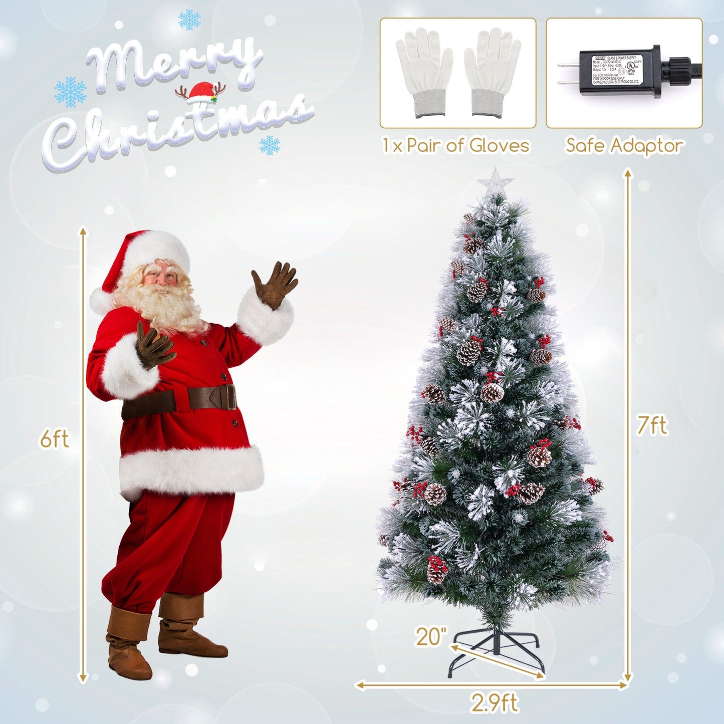 7 FT Flocked Christmas Tree with 8 Lighting Modes