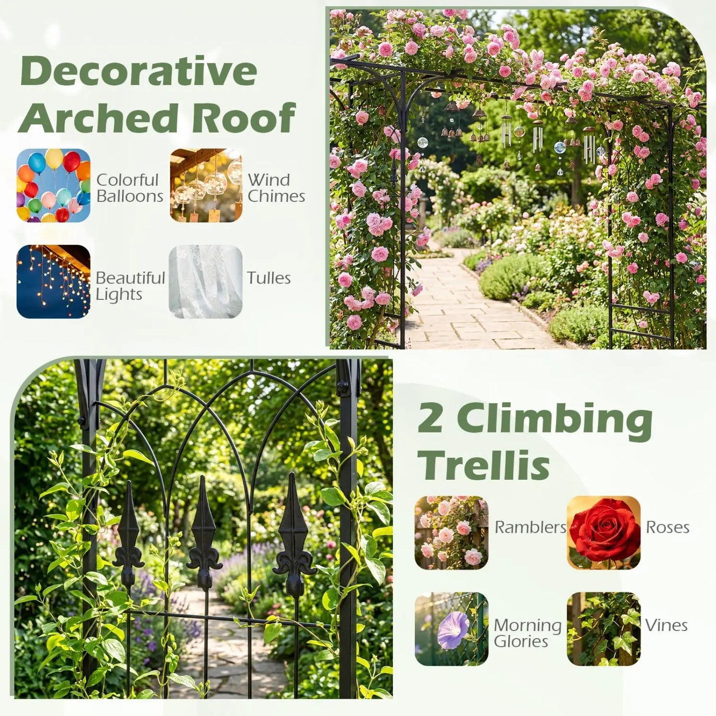 7 Ft Garden Arch Arbor with Flat Top Design