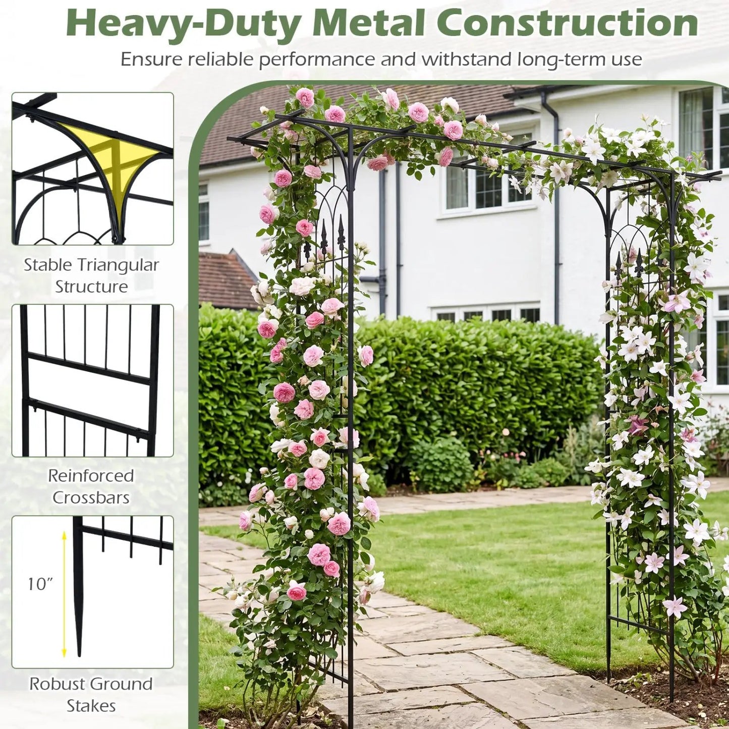 7 Ft Garden Arch Arbor with Flat Top Design