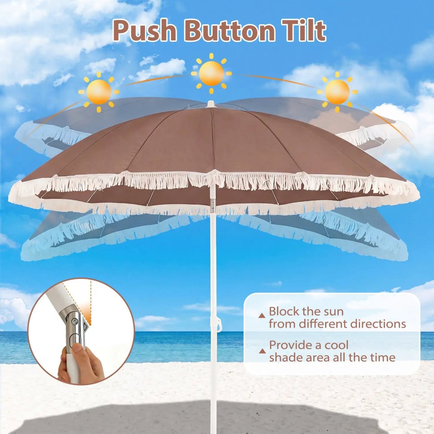 7 Ft Patio Umbrella with Fringe Tassel Outdoor