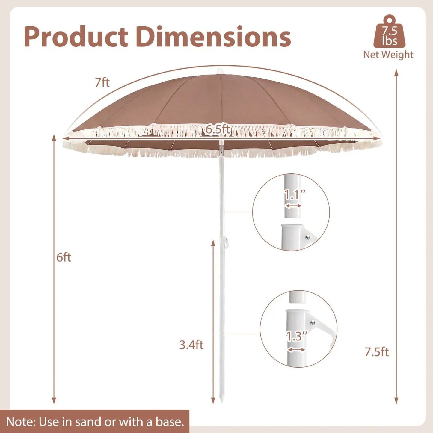 7 Ft Patio Umbrella with Fringe Tassel Outdoor