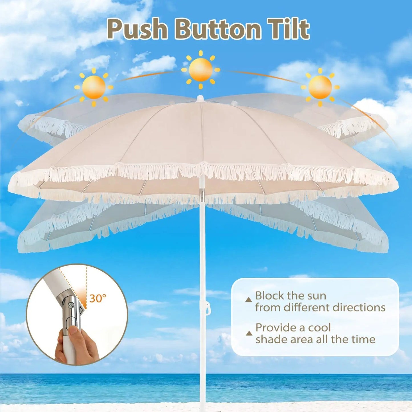 7 Ft Patio Umbrella with Fringe Tassel Outdoor