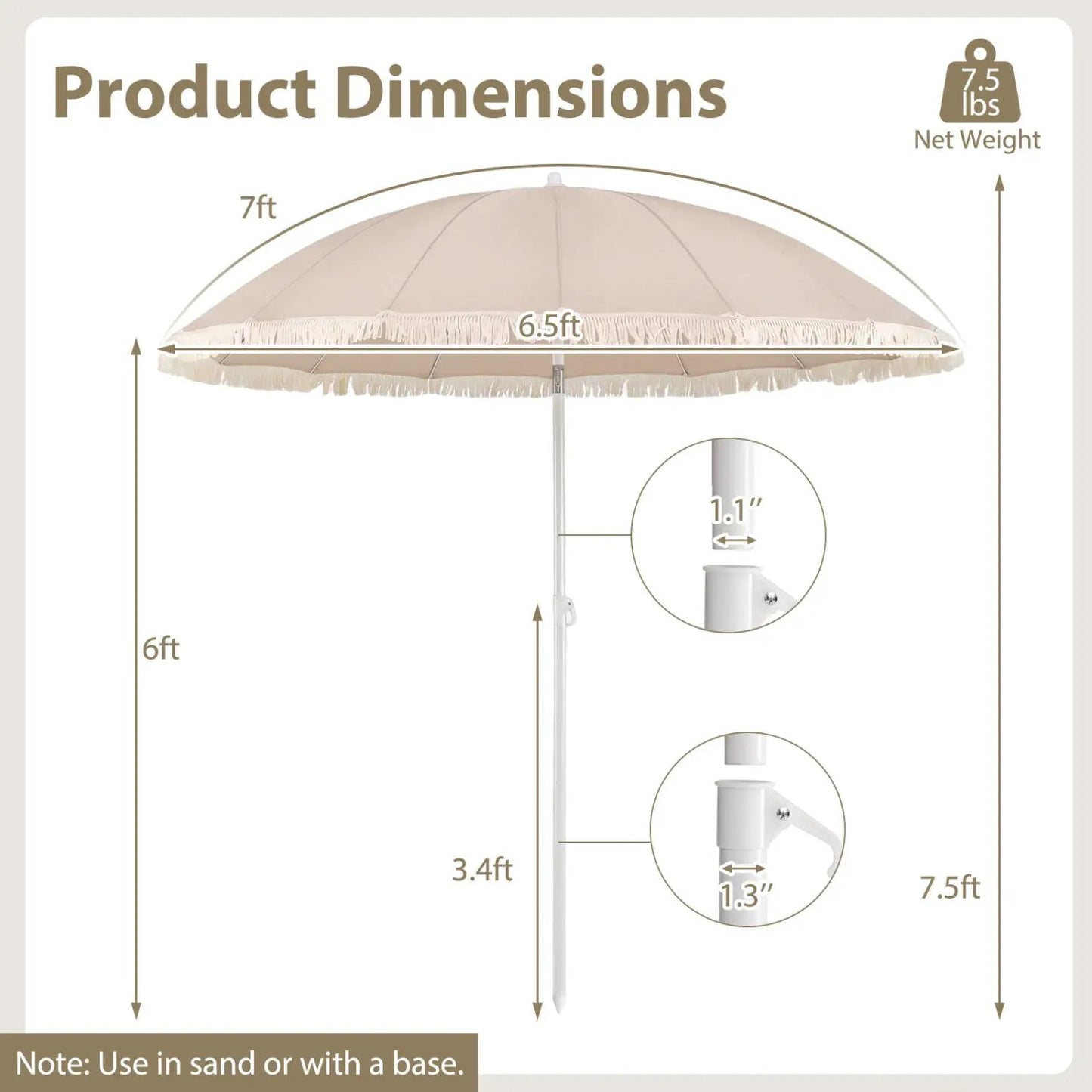 7 Ft Patio Umbrella with Fringe Tassel Outdoor