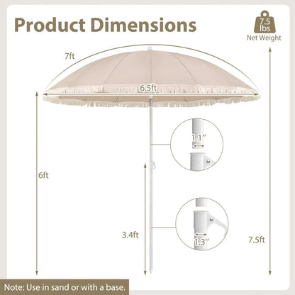 7 Ft Patio Umbrella with Fringe Tassel Outdoor