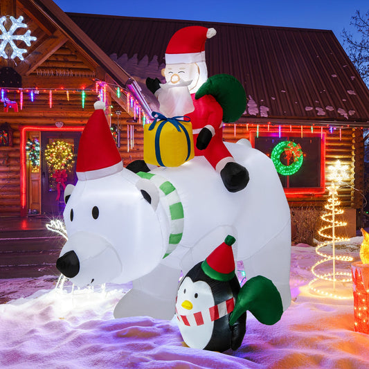 7 Feet Inflatable Santa Claus Riding Bear with Penguin Gift Bags and Gift Box - Tampa Home & Garden Store