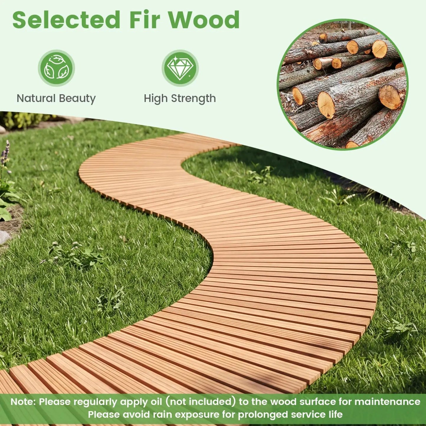 Wooden Garden Pathway 7 ft With Anti Slip Surface
