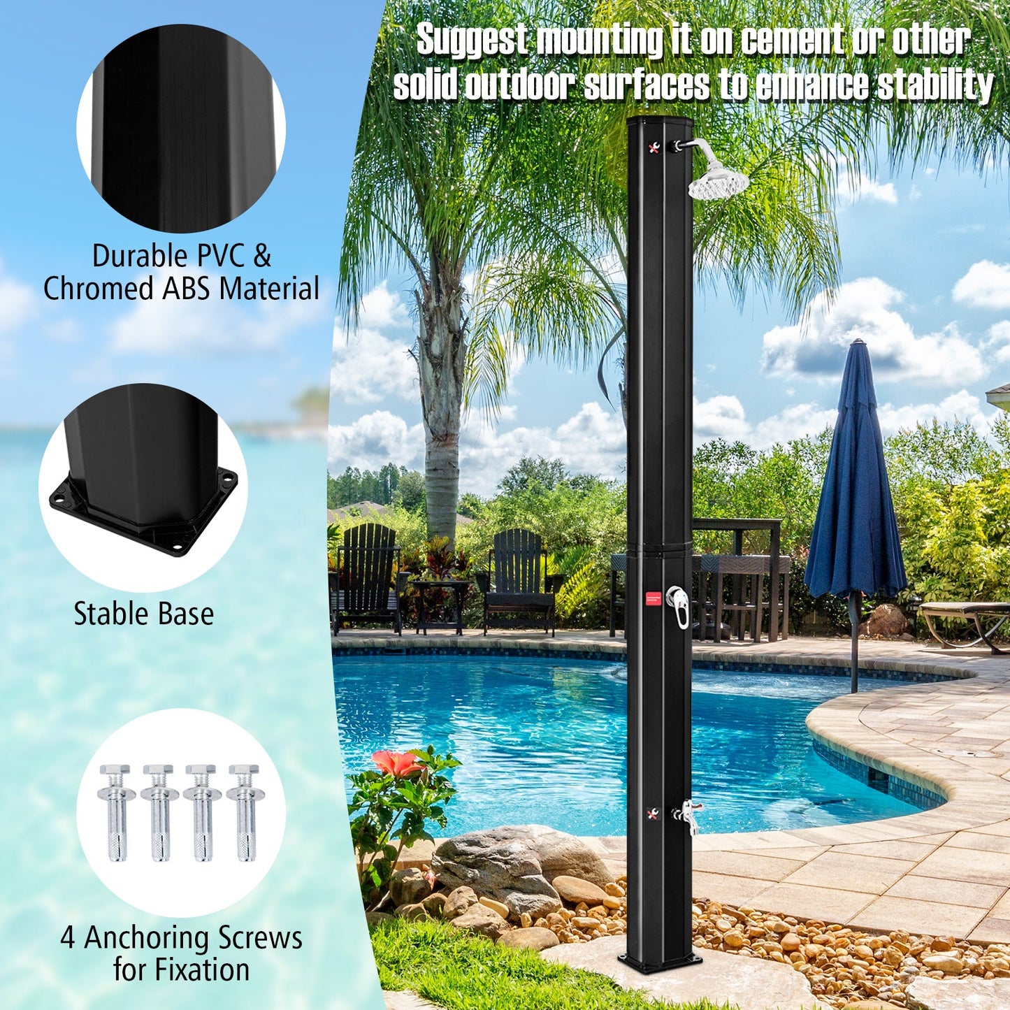 7.2 pies Ducha Solar de Calentamiento Exterior Ajustable