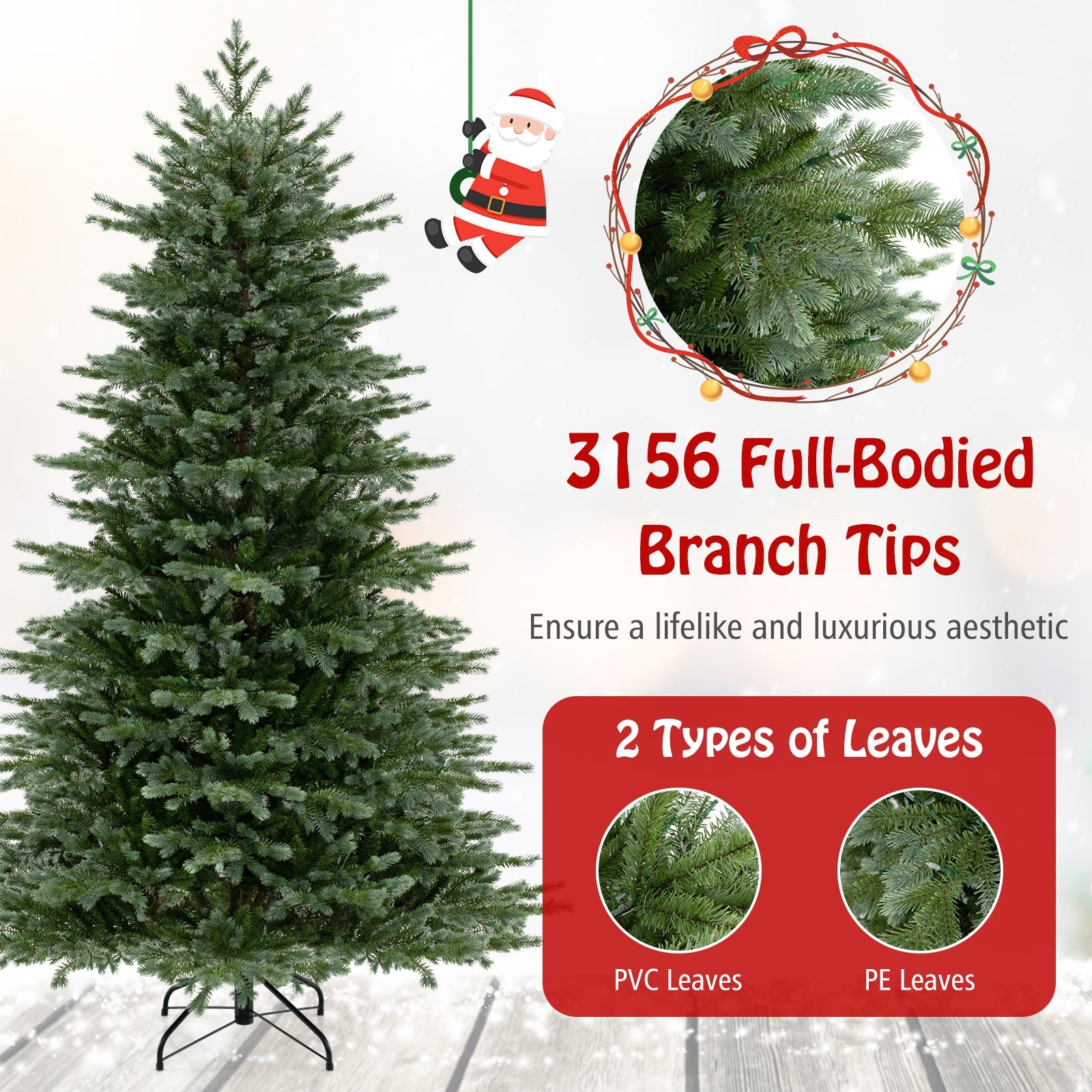5/6/7 ft artificial Christmas Tree with PVC leaves and warm white LED lights on Tampa Home & Garden Store