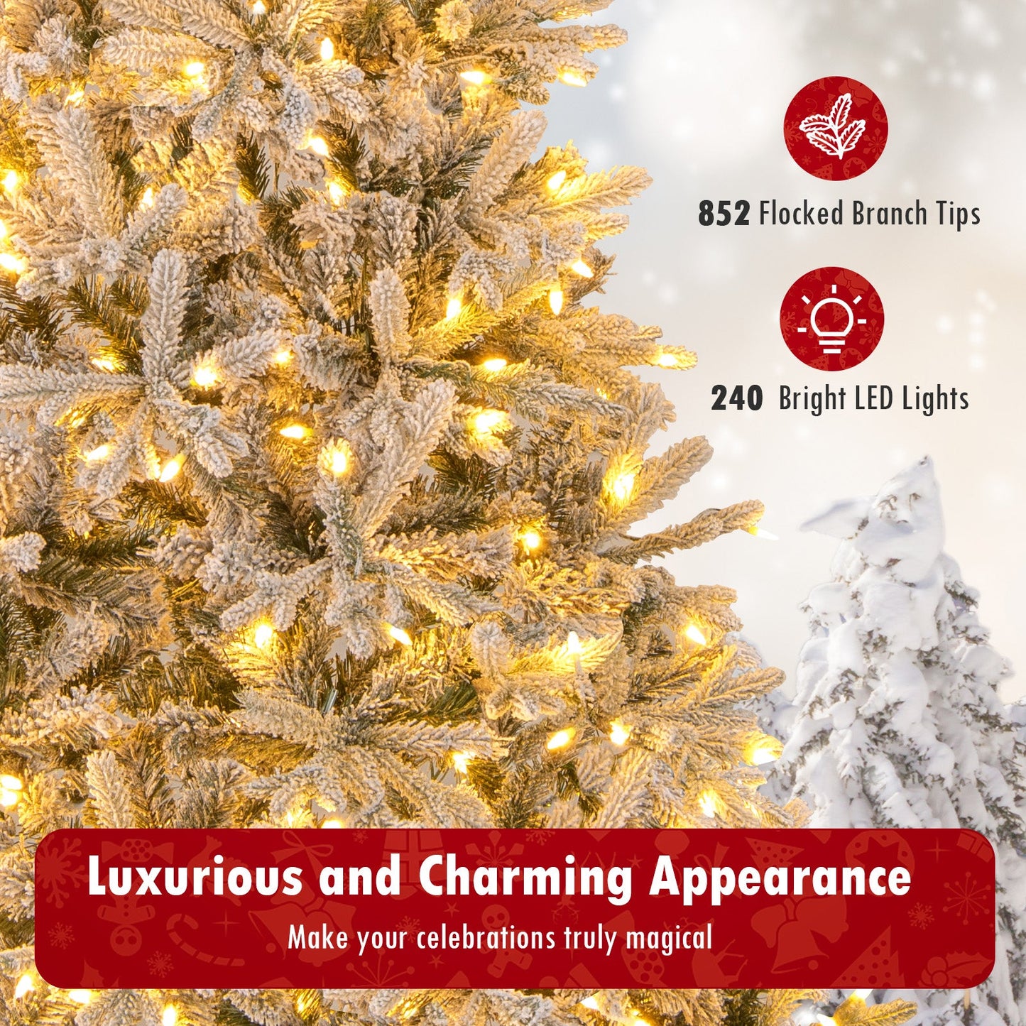 7 Feet Half Artificial Christmas Tree with 852 PE & PVC Branch Tips and 9 Modes-M