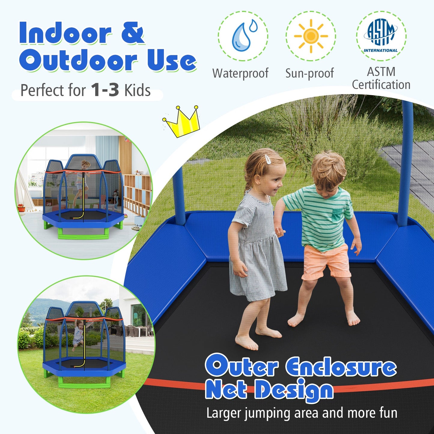 7 Feet Kids Recreational Bounce Jumper Trampoline-Blue