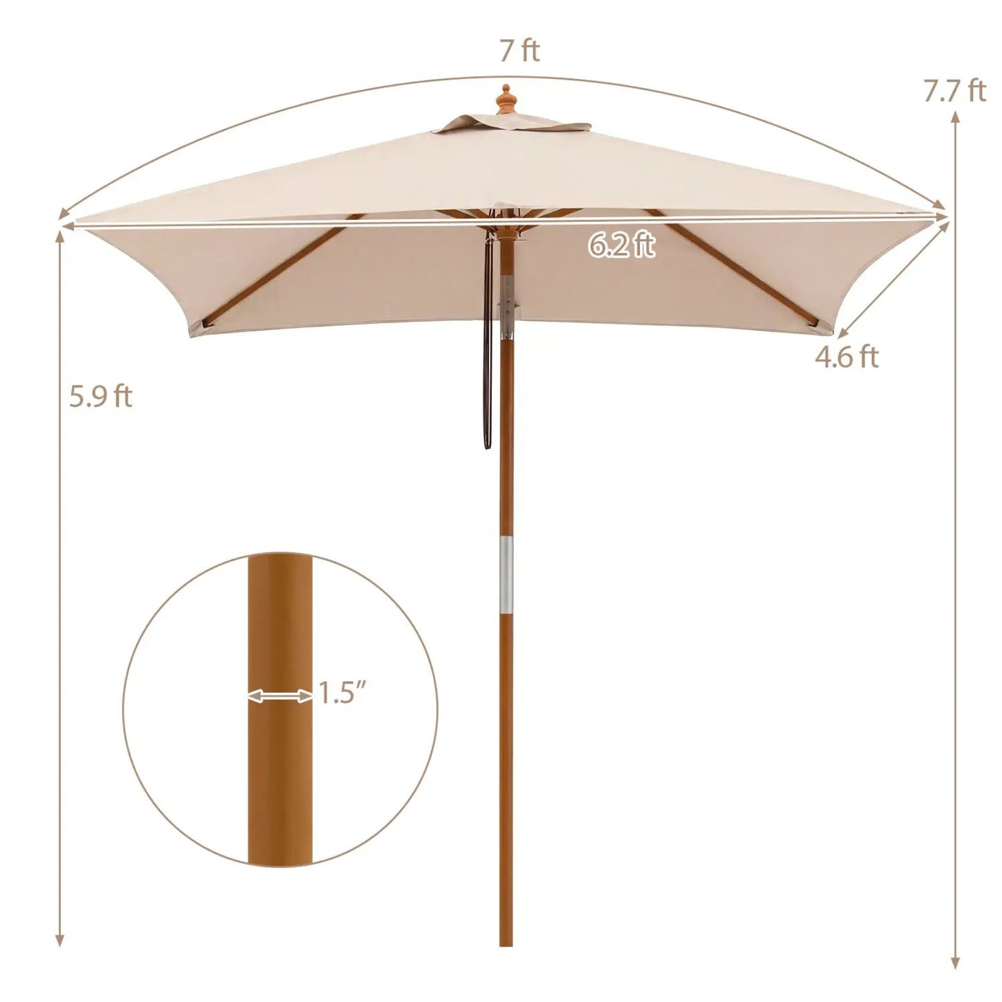 Rectangular Patio Umbrella 7ft Adjustable Tilt