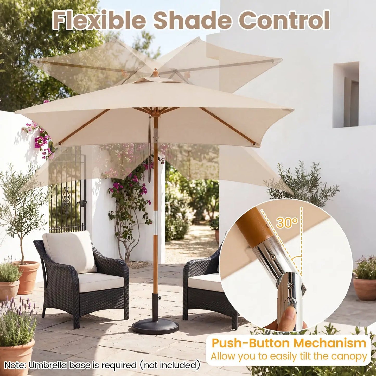 Rectangular Patio Umbrella 7ft Adjustable Tilt