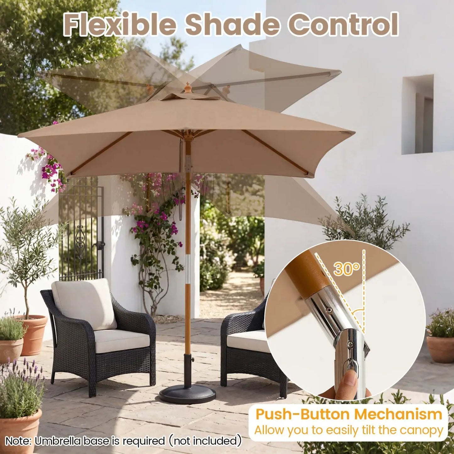 Rectangular Patio Umbrella 7ft Adjustable Tilt