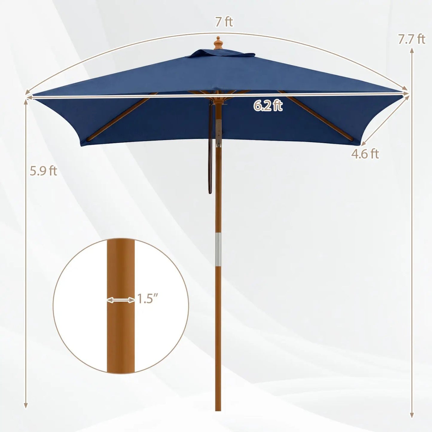 Rectangular Patio Umbrella 7ft Adjustable Tilt
