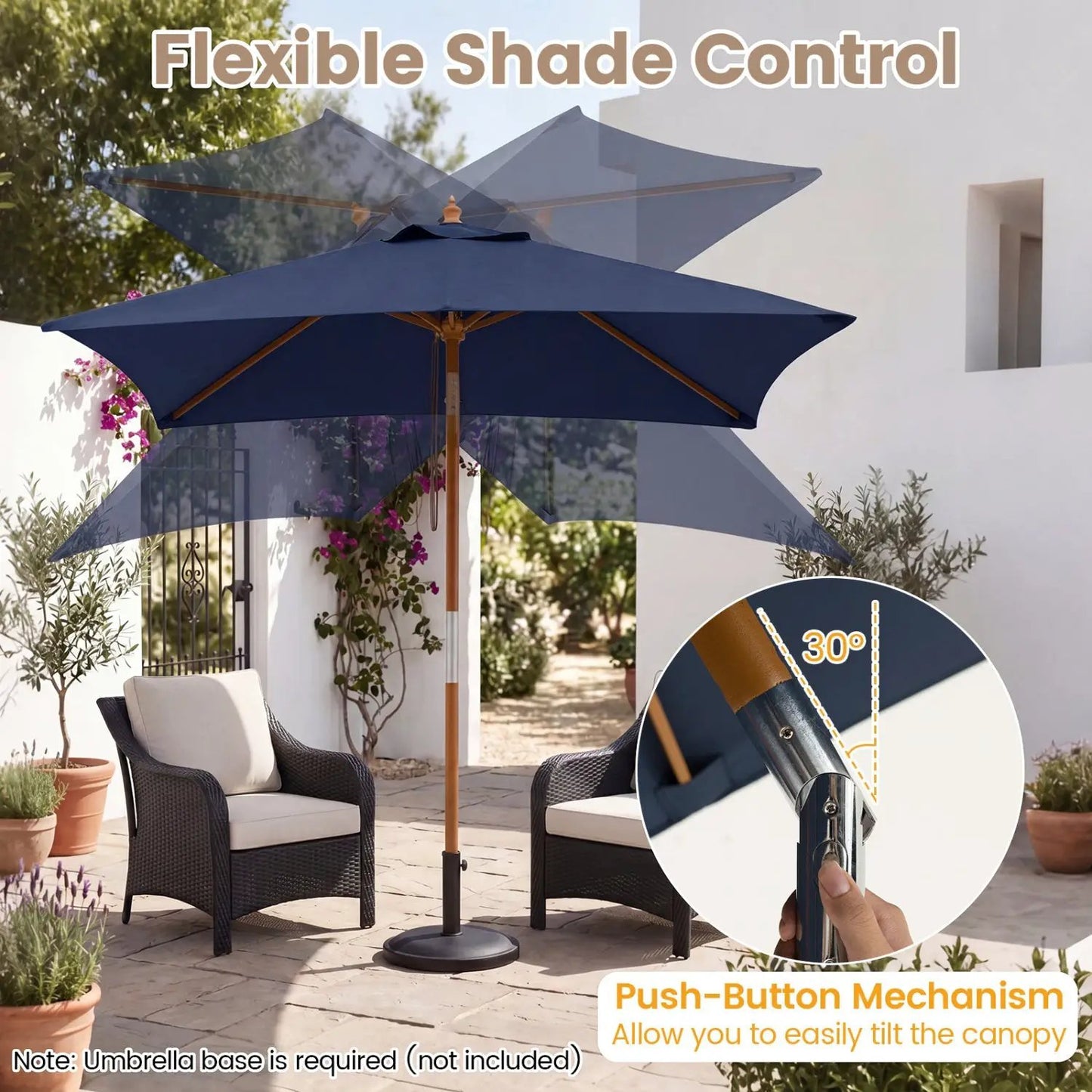 Rectangular Patio Umbrella 7ft Adjustable Tilt