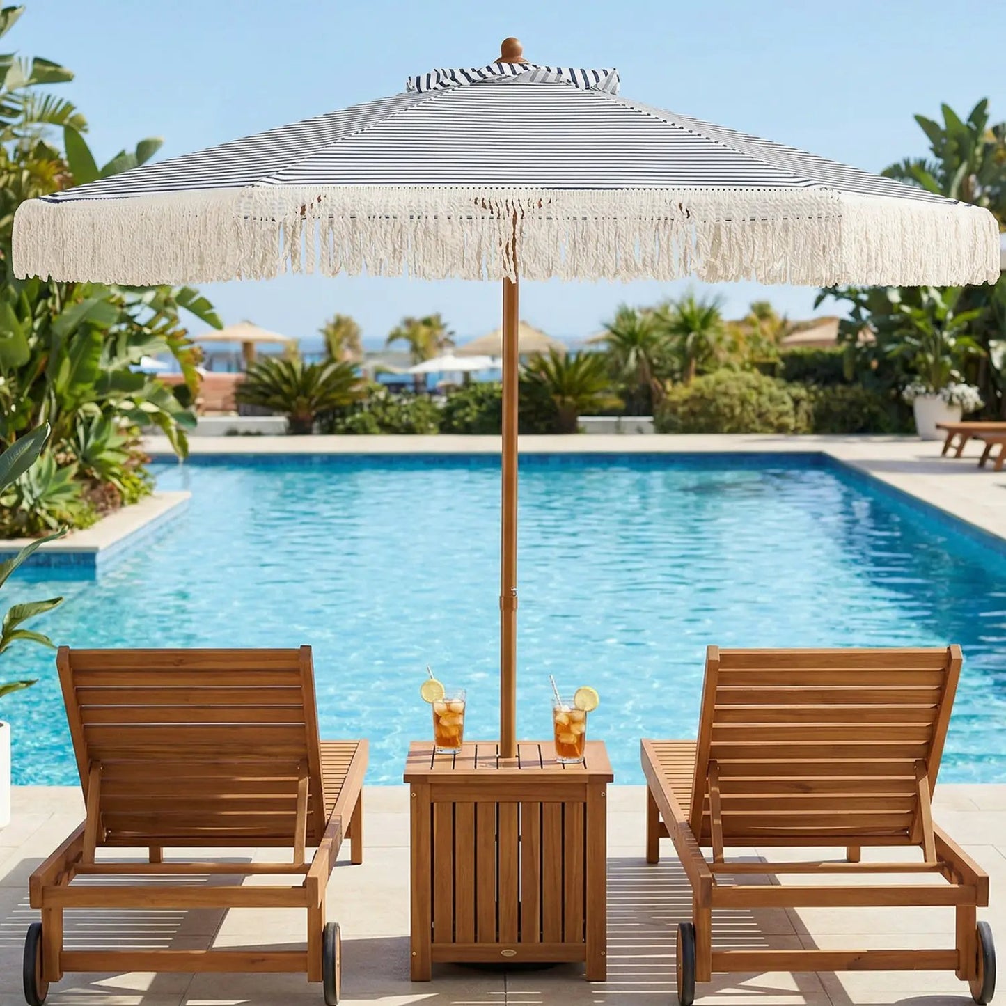 Boho Fringe Patio Umbrella with Tassel Canopy