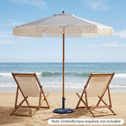Boho Fringe Patio Umbrella with Tassel Canopy