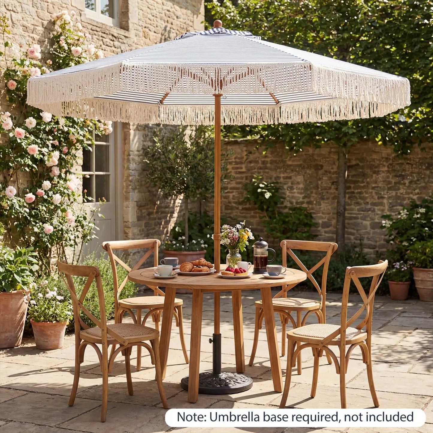 Boho Fringe Patio Umbrella with Tassel Canopy