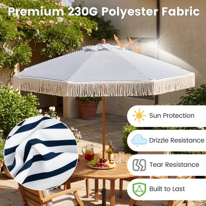 Boho Fringe Patio Umbrella with Tassel Canopy