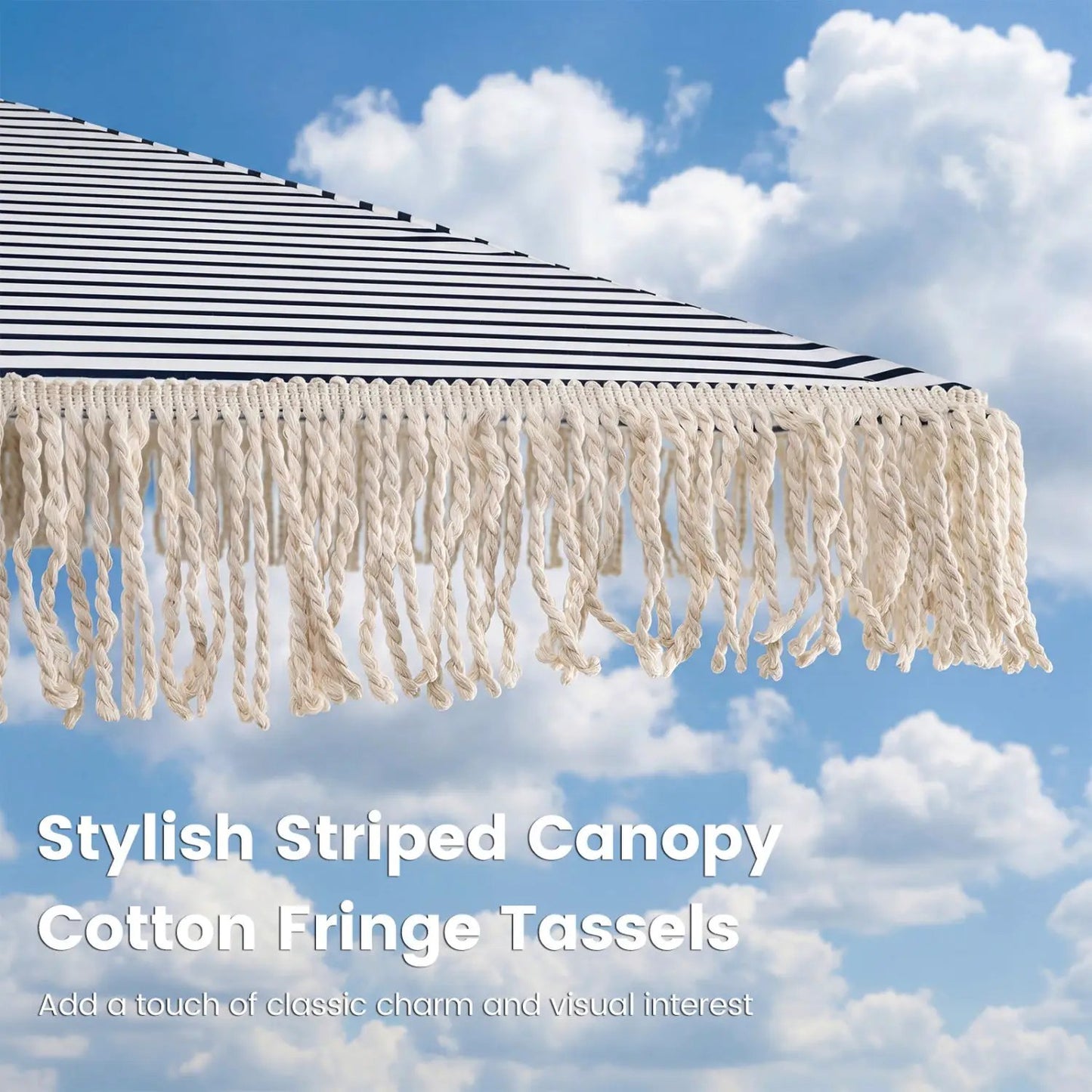 Boho Fringe Patio Umbrella with Tassel Canopy