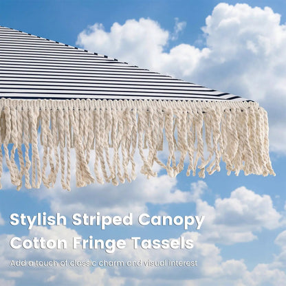 Boho Fringe Patio Umbrella with Tassel Canopy