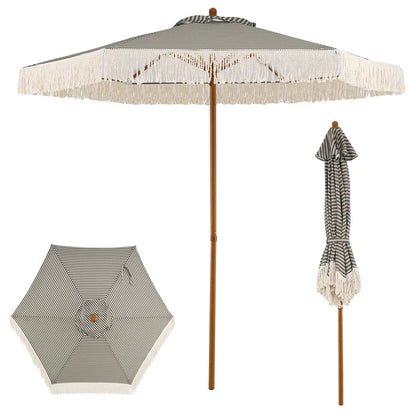 Boho Fringe Patio Umbrella with Tassel Canopy