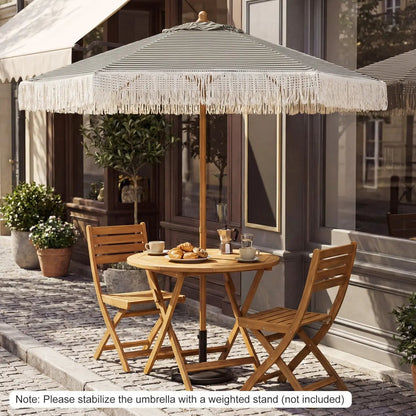 Boho Fringe Patio Umbrella with Tassel Canopy