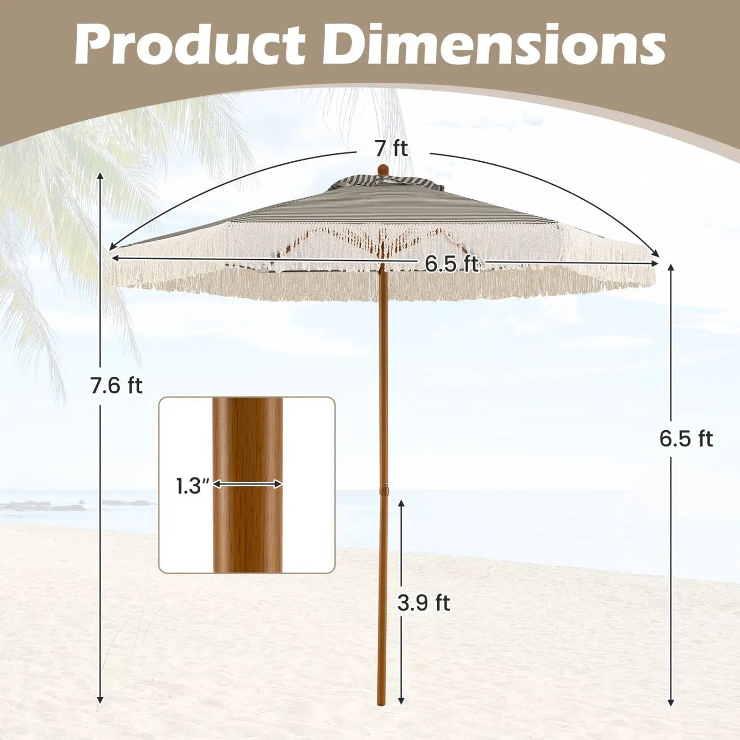 Boho Fringe Patio Umbrella with Tassel Canopy