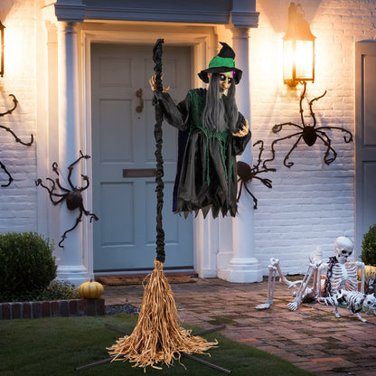 7 ft DirectDeals Witch on Broom Animatronic with LED lights, black robe and gray hair on Tampa Home & Garden Store