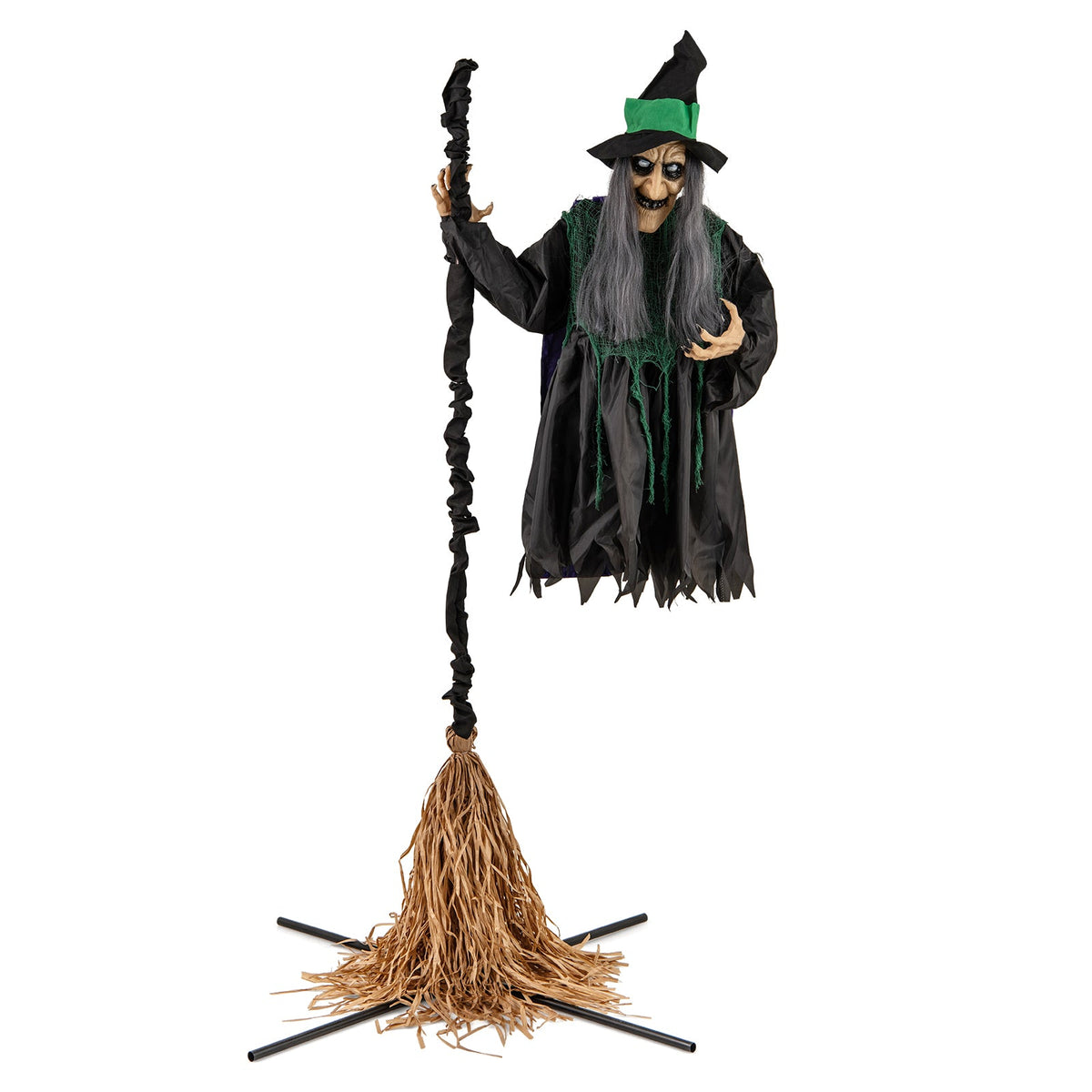 7ft Witch Animatronic on Broom with LED Lights black robe DirectDeals on Tampa Home & Garden Store