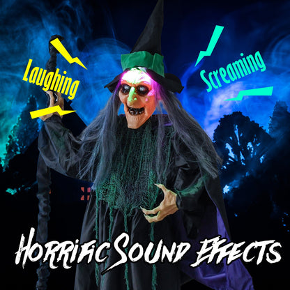 7 ft Witch on Broom Halloween Animatronic with LED lights, DirectDeals, sound-activated on Tampa Home & Garden Store
