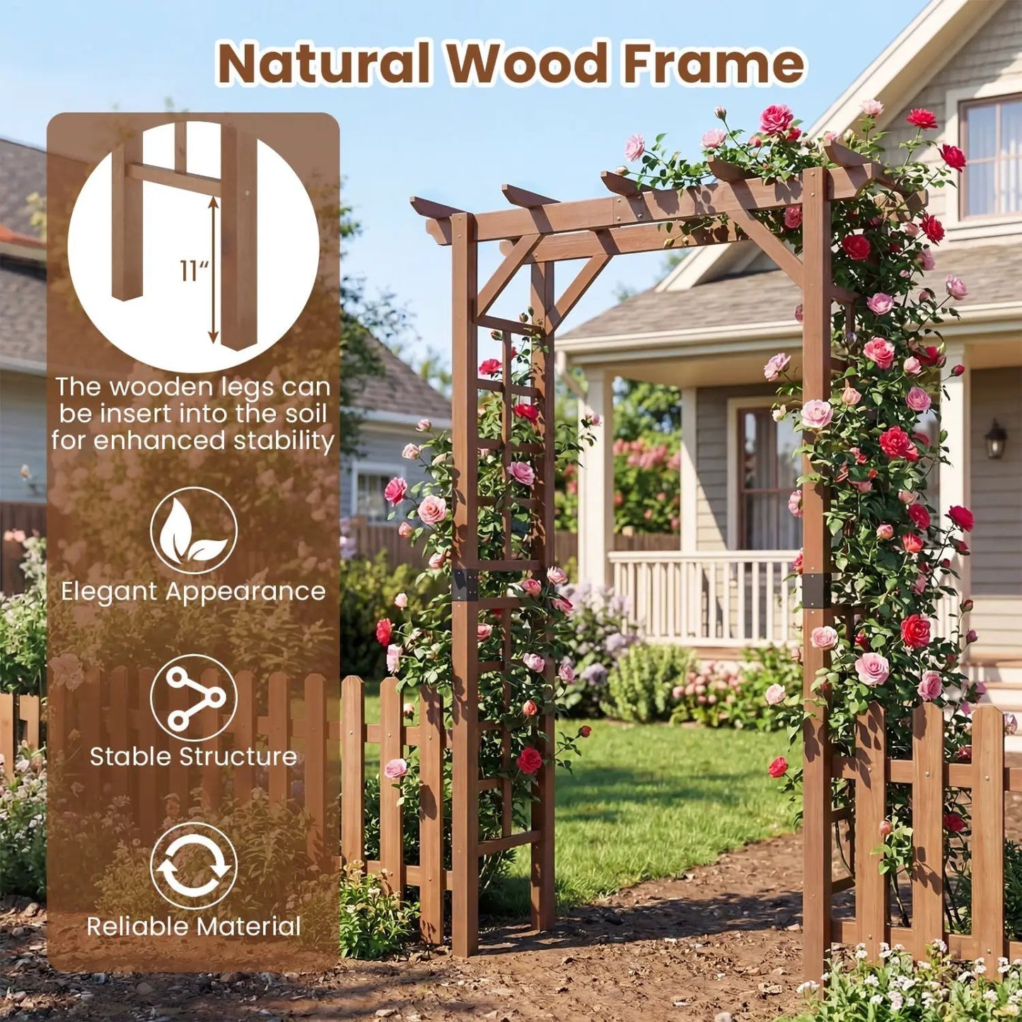 7 Ft Garden Arch Wooden Arbor for Climbing Plants