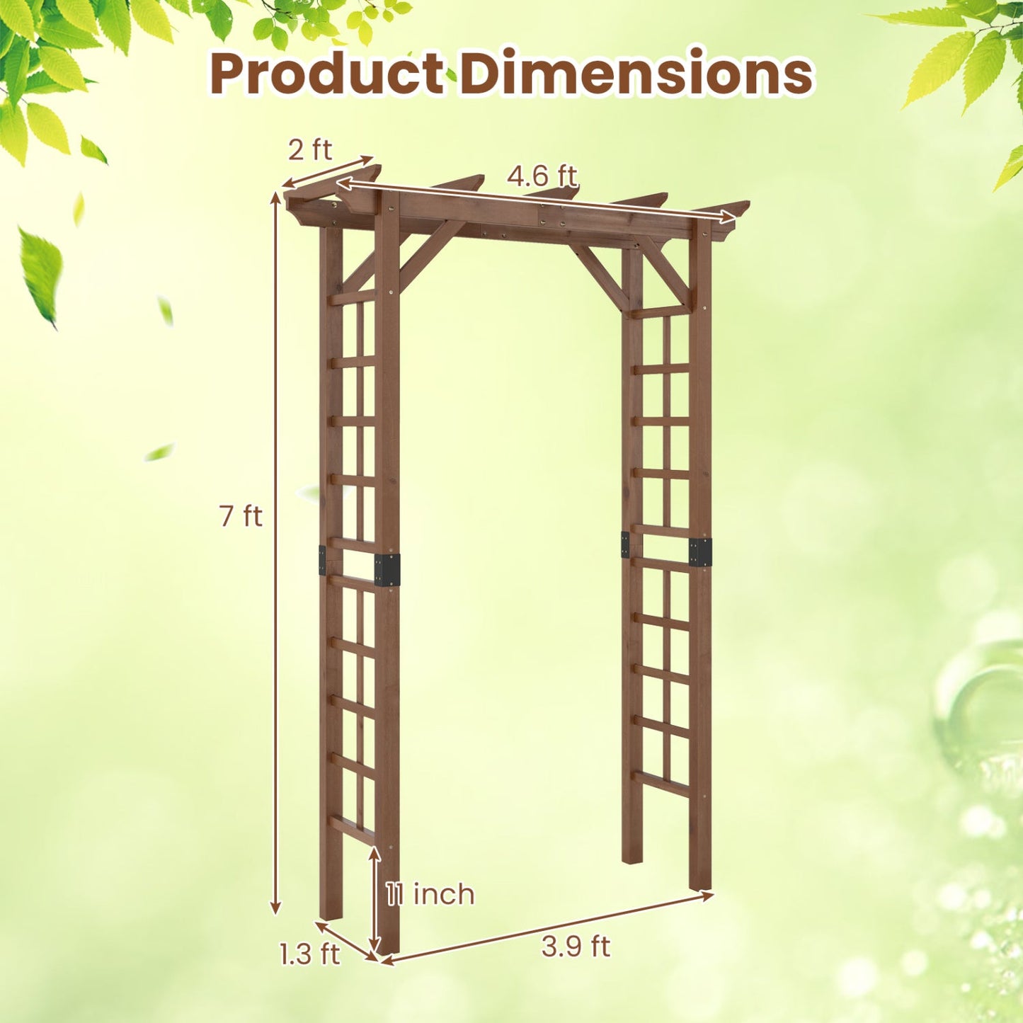 7 Ft Garden Arch Wooden Arbor for Climbing Plants