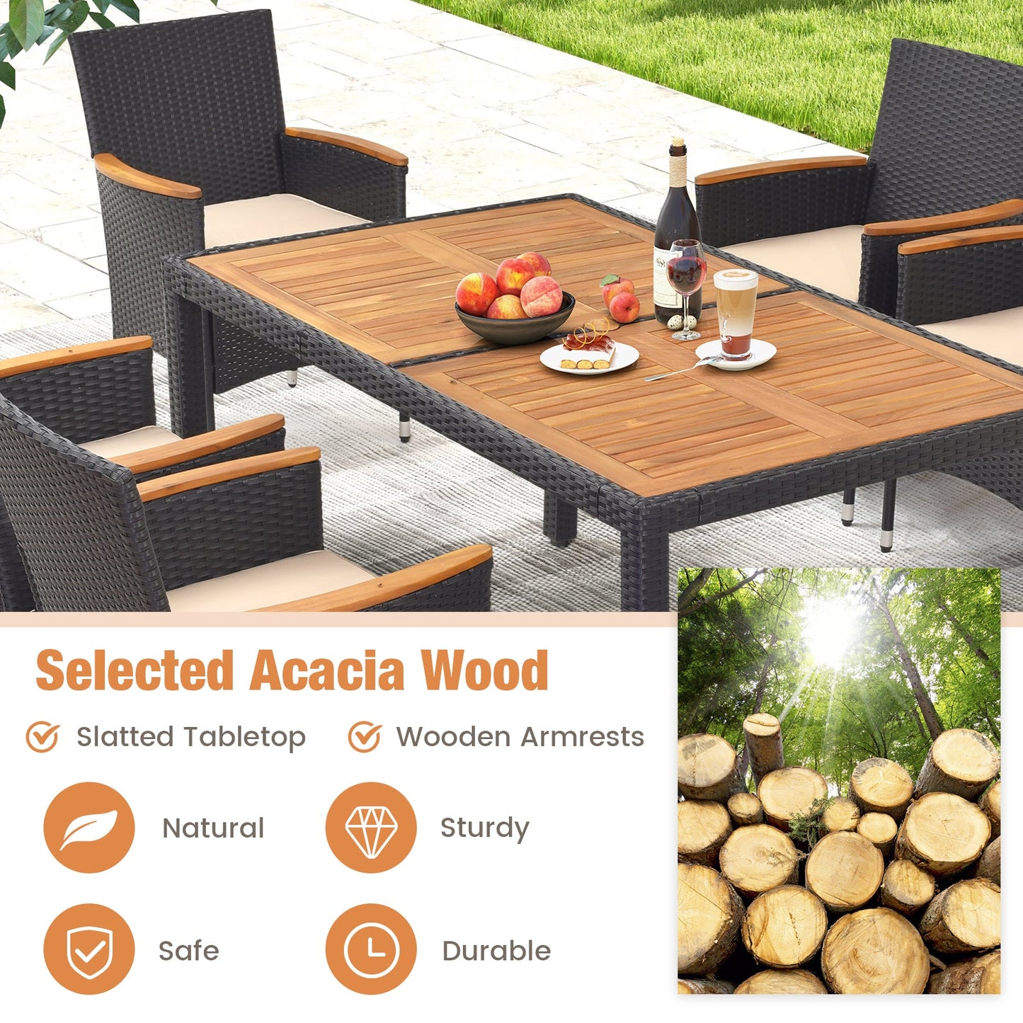 7 Pieces Outdoor Dining Set with Umbrella Hole for Backyard