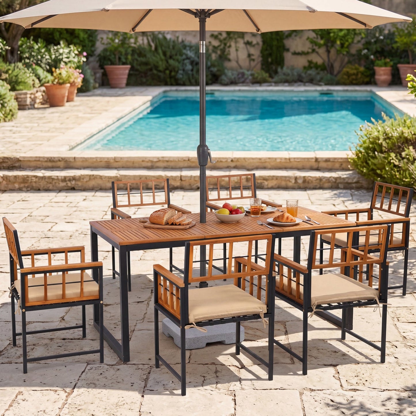 7-Piece Outdoor Dining Set Acacia Wood Table & Chairs by DirectDeals on Tampa Home & Garden Store