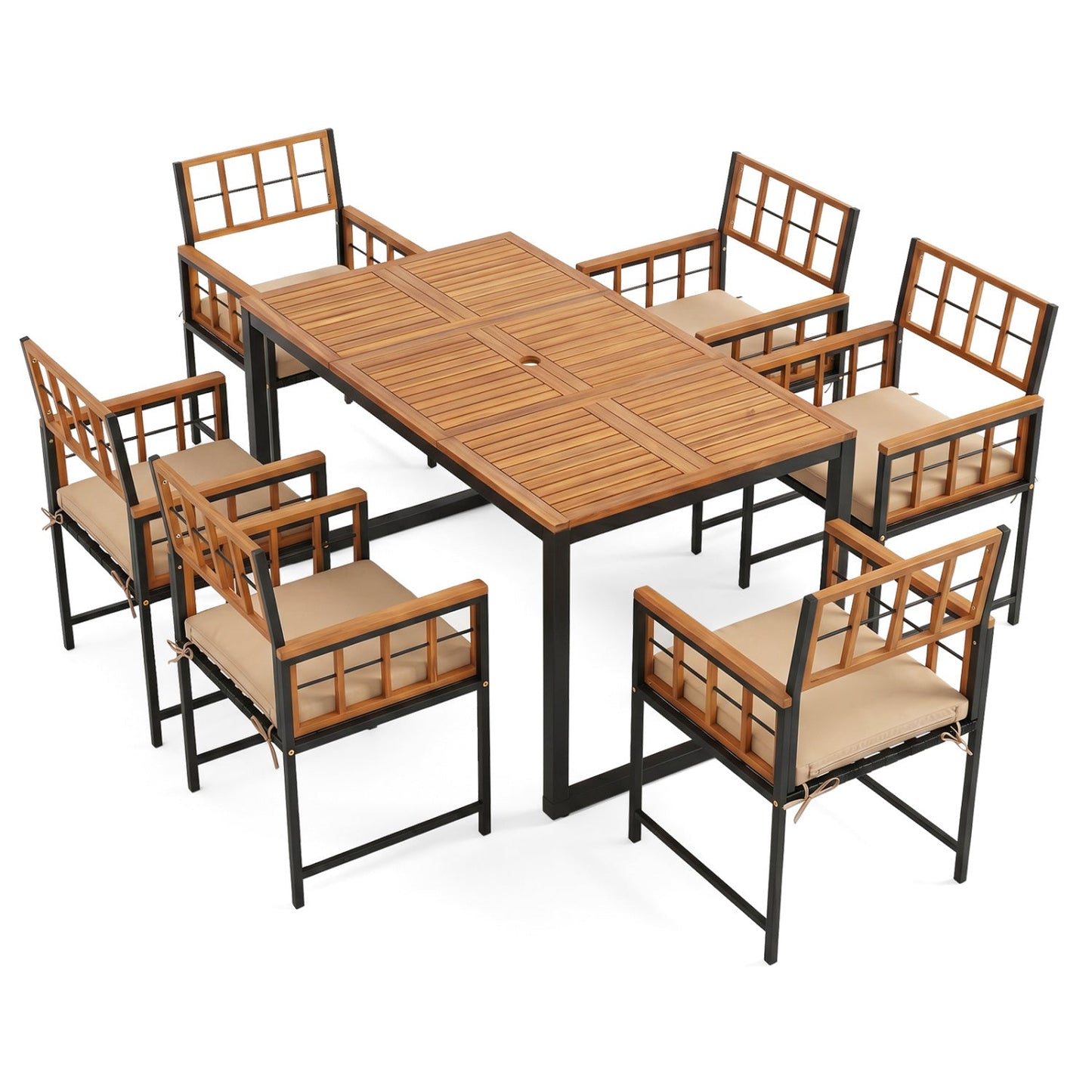 7-Piece outdoor dining set with acacia wood table and six grid-back chairs DirectDeals on Tampa Home & Garden Store
