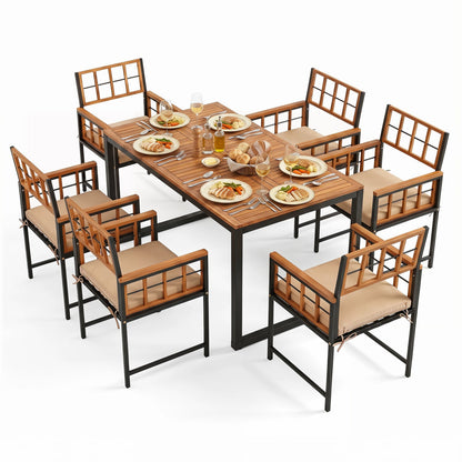 7-Piece DirectDeals patio dining set with acacia wood table and chairs, beige cushions on Tampa Home & Garden Store