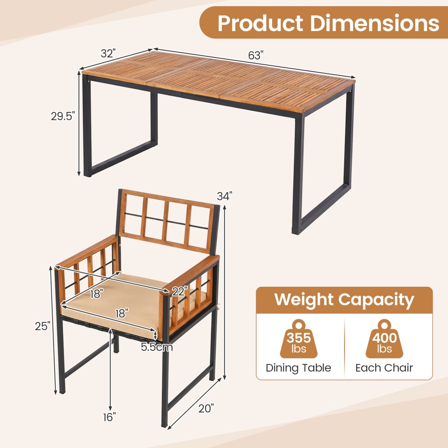 7-Piece outdoor dining set by DirectDeals with acacia wood table and six black chairs 63in on Tampa Home & Garden Store