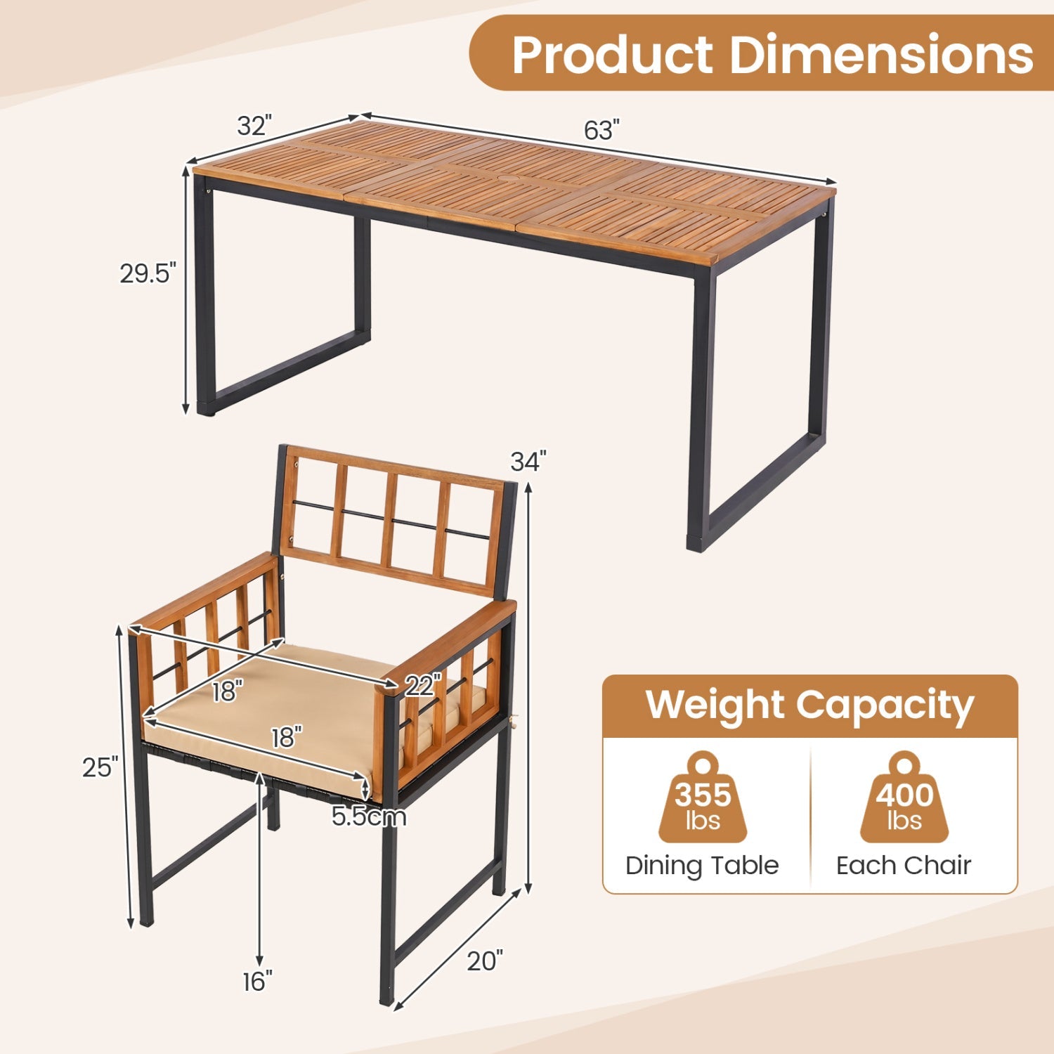 7-Piece outdoor dining set by DirectDeals with acacia wood table and six black chairs 63in on Tampa Home & Garden Store