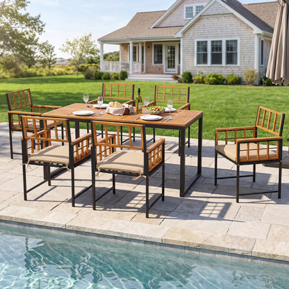 7-Piece DirectDeals outdoor dining set with acacia wood table and beige chairs on Tampa Home & Garden Store