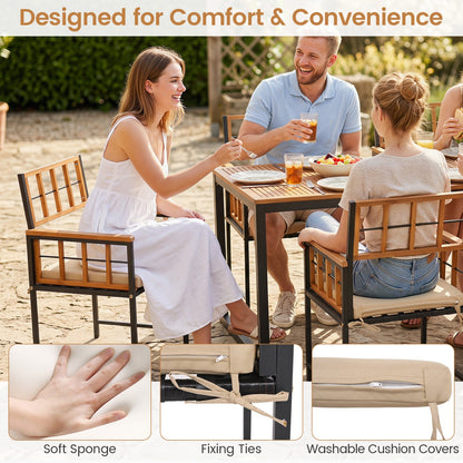 7-Piece Outdoor Dining Set with Acacia Wood Table & Chairs, natural brown with beige cushions on Tampa Home & Garden Store