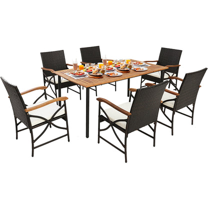 Juego de comedor para exteriores de 5/7 piezas con mesa de madera de acacia - 6 piezas +