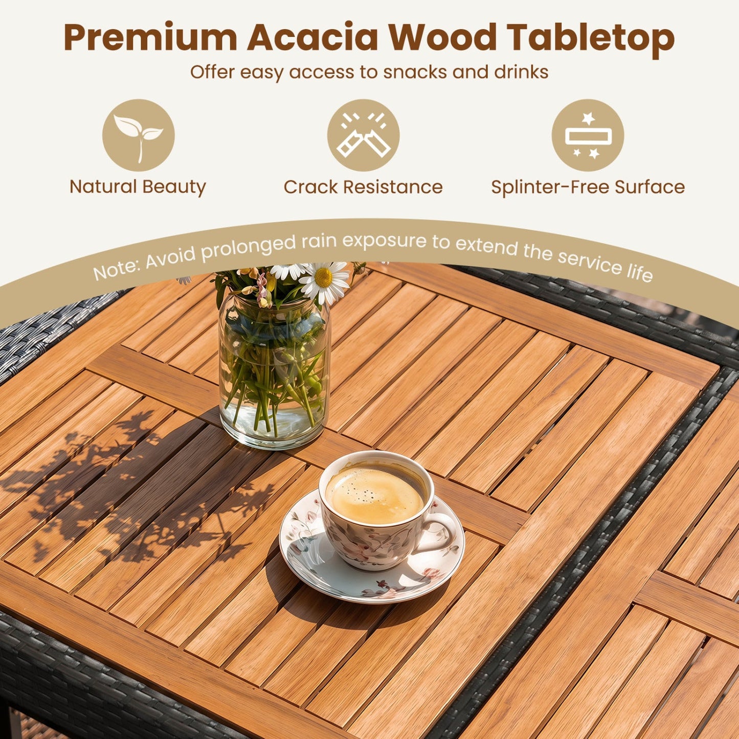 7-Piece Outdoor Wicker Bar Set with Acacia Wood Table & Stools, brown wicker and wood DirectDeals on Tampa Home & Garden Store