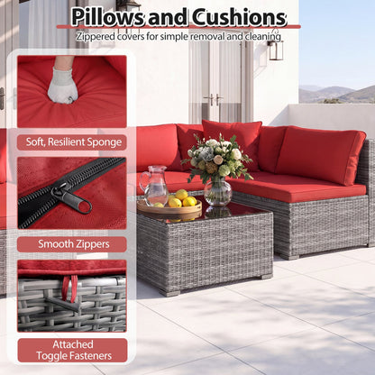 7-Piece DirectDeals patio conversation set with red cushions, gray wicker frames, glass table on Tampa Home & Garden Store
