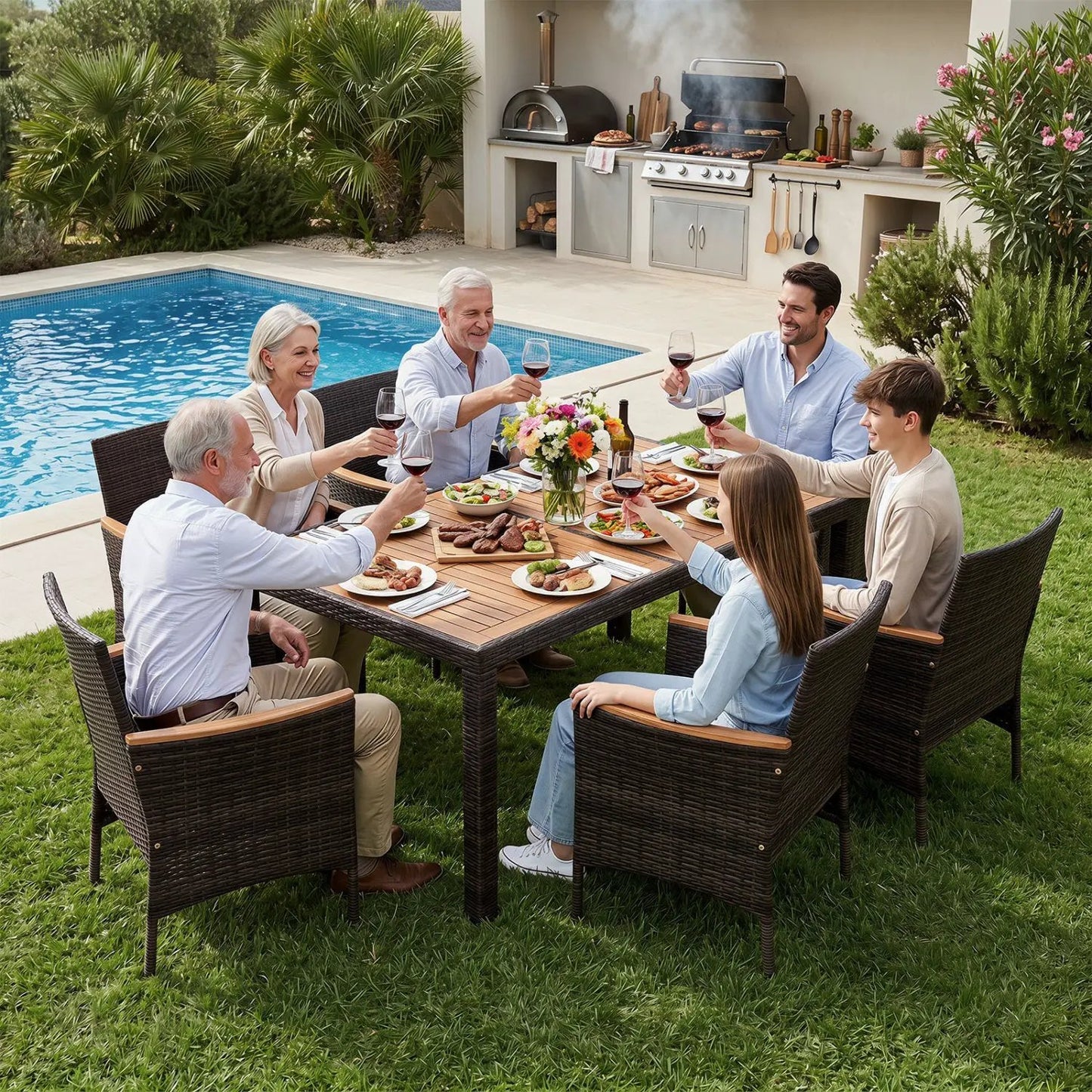 Acacia Wood Patio Dining Set With Cushions