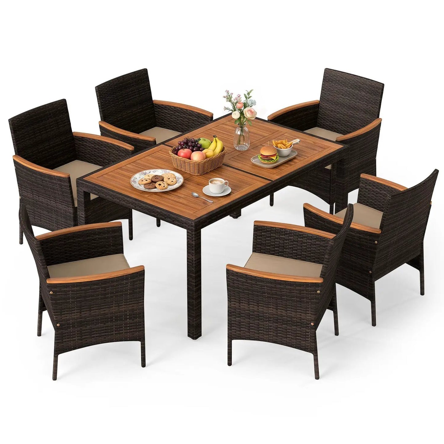 Acacia Wood Patio Dining Set With Cushions