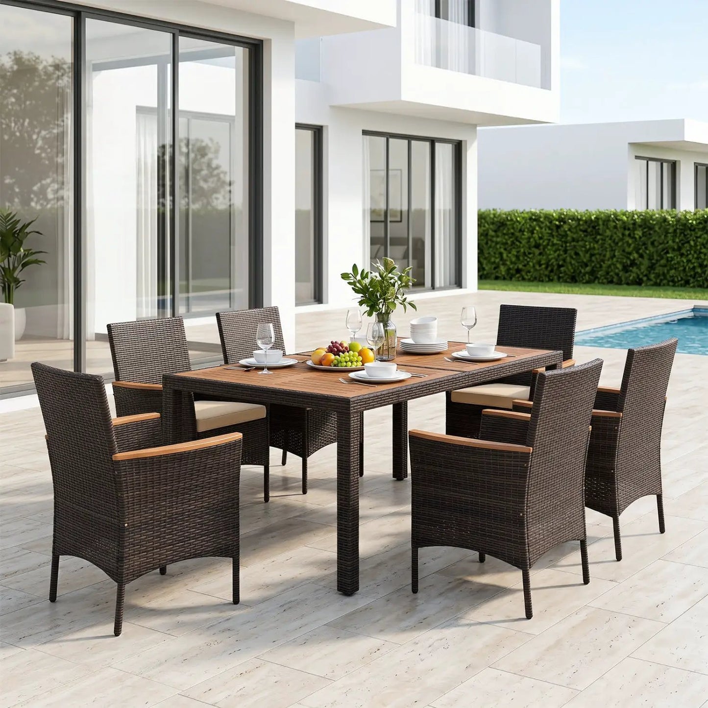 Acacia Wood Patio Dining Set With Cushions