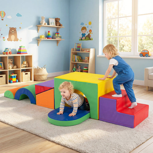 7-Piece Soft Foam Toddler Climbing Blocks Set PU Leather for 1+ Year Old - Tampa Home & Garden Store